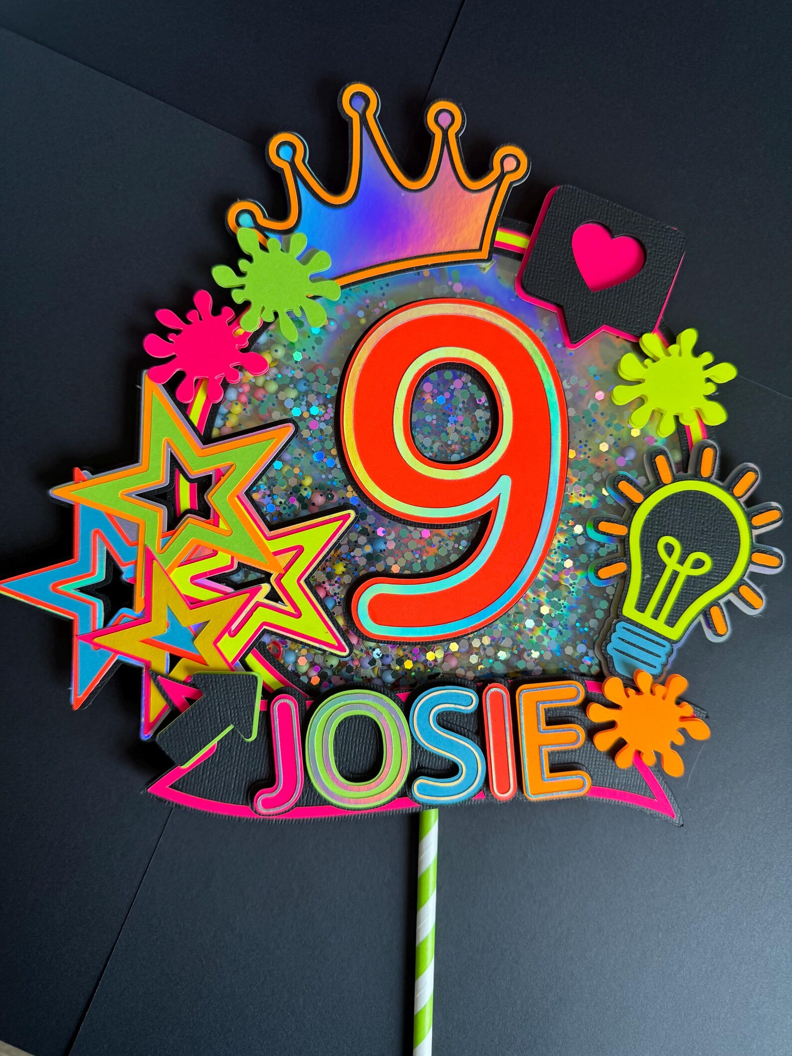 Neon Theme Cake Topper | Personalized Cake Topper | Glow in the Dark ...