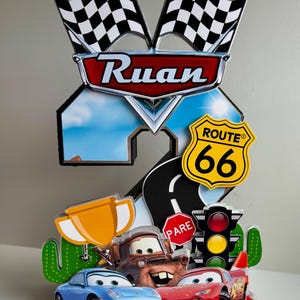 Cars Birthday Centerpiece Number 3D - Lightning McQueen Table Decoration - Route 66 Party Decor - Personalized Disney Cars Party Prop