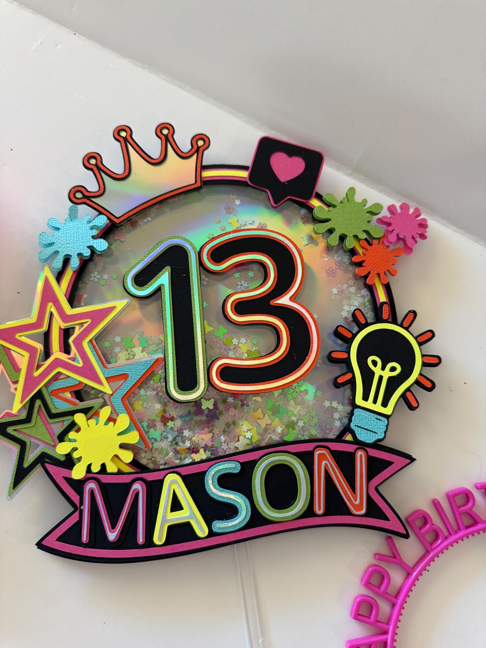 Neon Theme Cake Topper | Personalized Cake Topper | Glow in the Dark ...