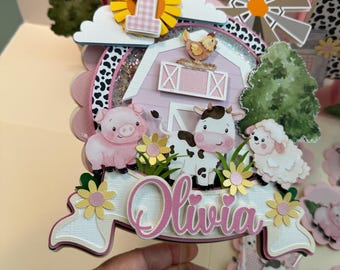 Pink Farm Cake Topper, Farm Cake Topper, Cute Farm Cake Topper, Pink Farm Party Decor, Pink Farm Birthday Party Packages