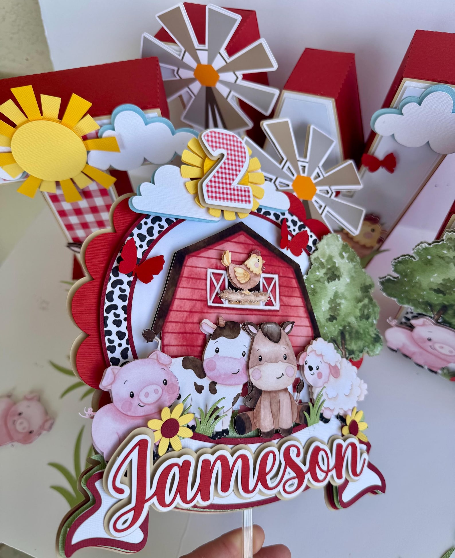 Farm Cake Topper, Farm Cake Topper, Cute Farm Cake Topper, Pink Farm ...