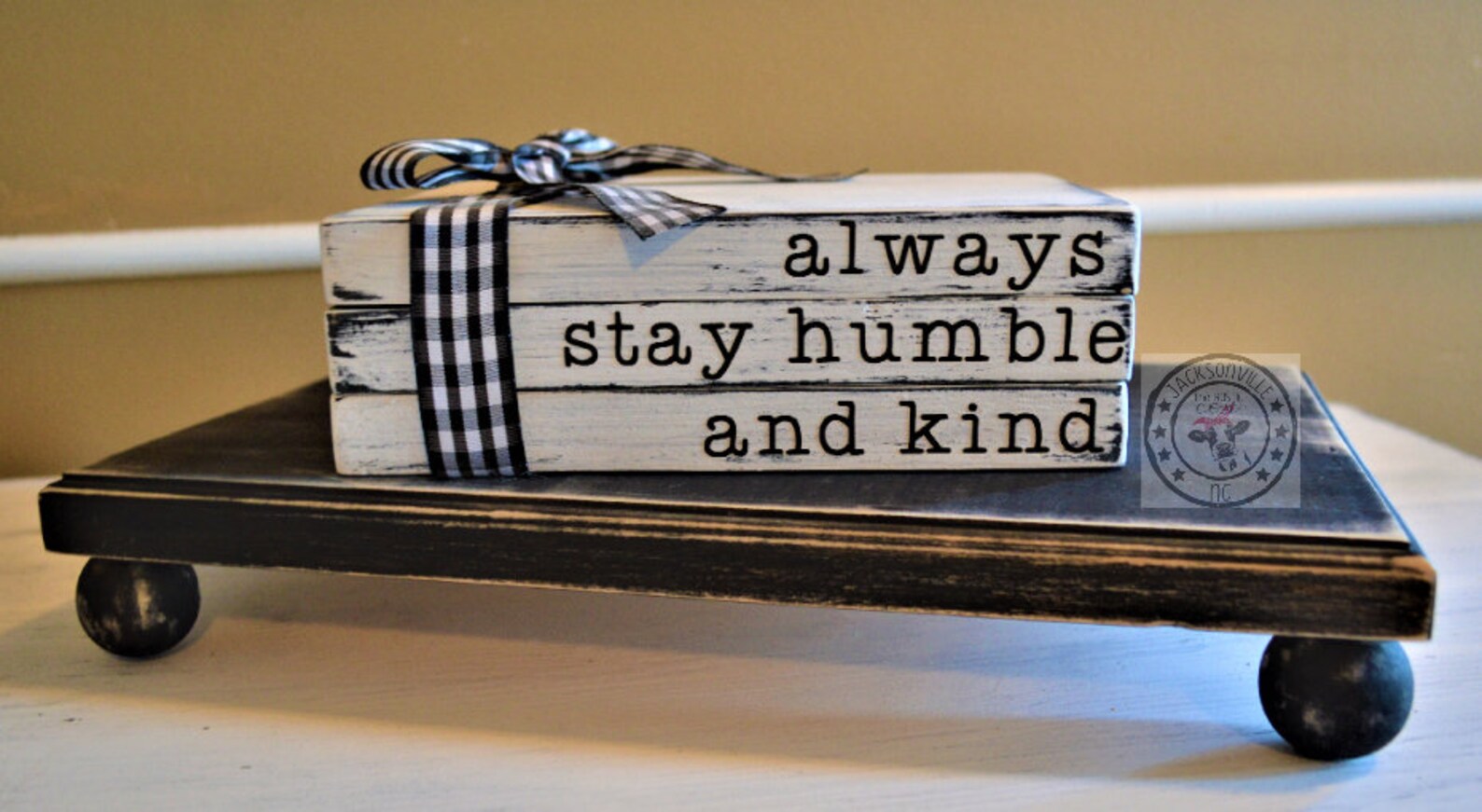 Stacked Book Decor Wood Book Stack Farmhouse Book Stack Etsy