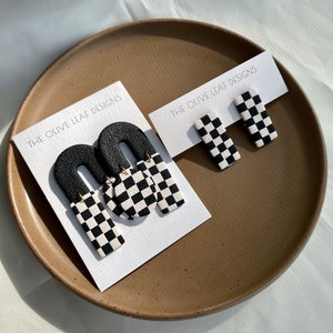 POLYMER CLAY EARRINGS | Mini Checkered Collection | Handmade Earrings | Minimalist Clay Earrings | Fall Clay Earrings