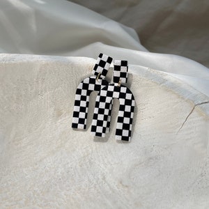 POLYMER CLAY EARRINGS | Checkered Archs | Handmade Earrings | Minimalist Clay Earrings | Fall Clay Earrings | Checkered Clay Dangles