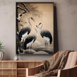Cranes Poster Japanese Wall Art Japanese Art Prints Japandi Décor Bird Wall Art Minimalist Wall Art Japanese Vintage Art Home Decor