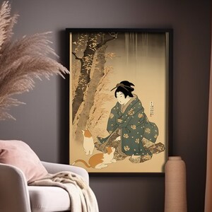 Cat Poster Japanese Wall Art Japanese Art Prints Japandi Décor Pet Wall Art Minimalist Wall Art Japanese Vintage Art Home Decor