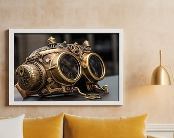 Bronze Steampunk Goggles Drawing Steampunk Fashion Aviator Glasses Painting Steampunk Gift Wall Decor Home Gift For Friend Home Decor
