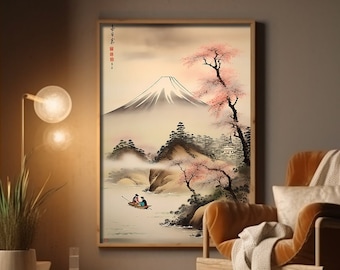 Póster de paisaje, arte de pared japonés, impresiones de arte japonés, decoración japonesa, arte de pared natural, arte de pared minimalista, arte Vintage japonés, decoración del hogar