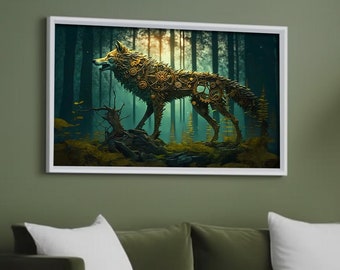 Steampunk Decor Disegno animale Steampunk Lupo Pittura Foresta Disegno Steampunk Arte vittoriana Decorazione murale per la casa Regalo per amico Decorazioni per la casa