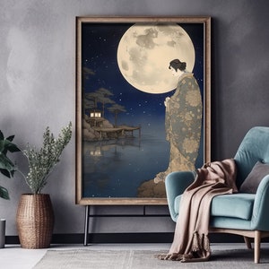 Moon Geisha Poster Arte de pared japonés Impresiones de arte japonés Japandi Décor Geisha Wall Art Minimalist Wall Art Japanese Vintage Art Home Decor