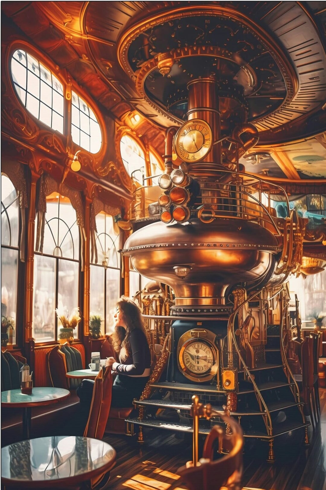 Steampunk Decor Vintage Drawing Steampunk Painting Train Drawing ...