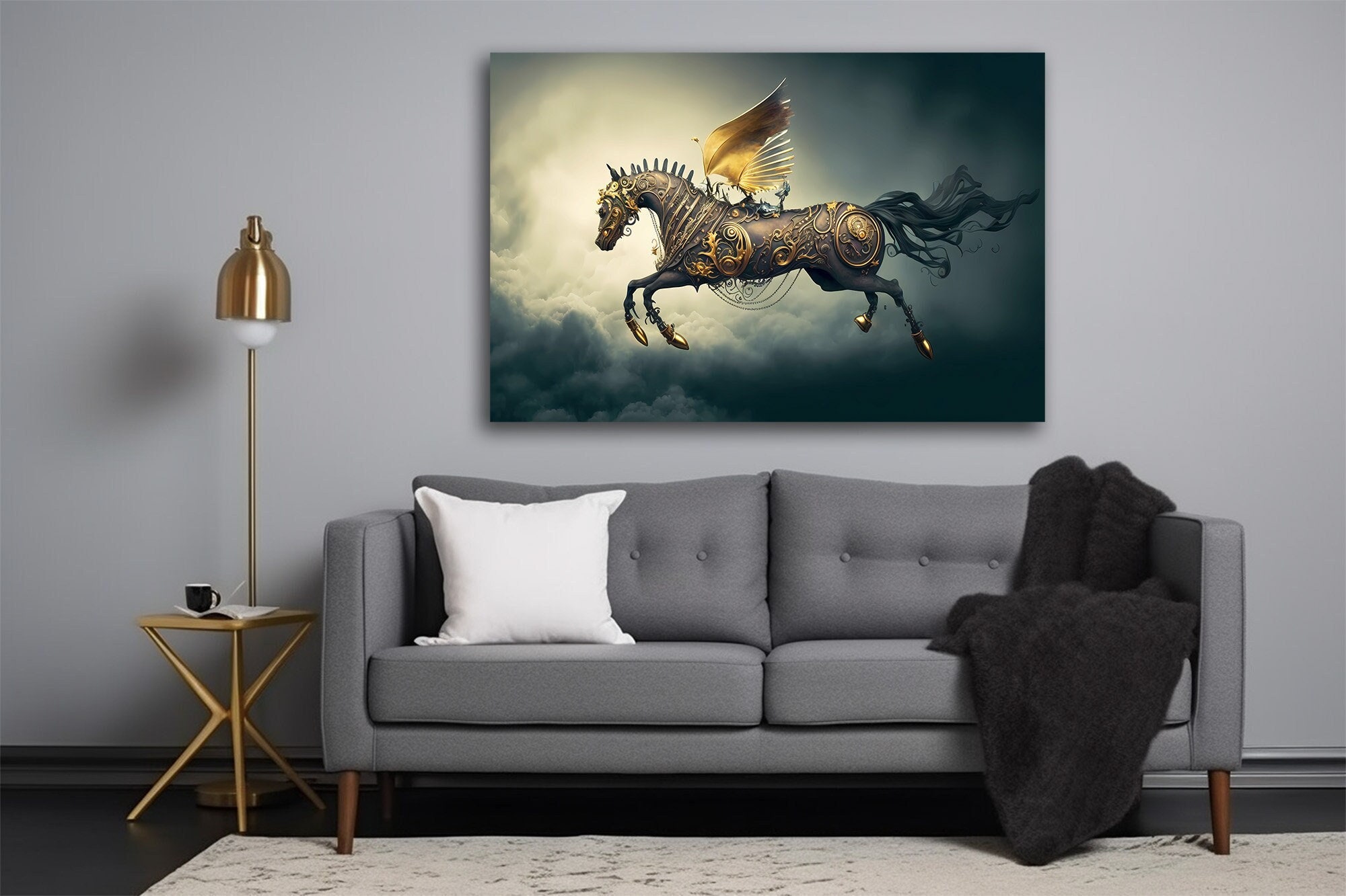 Steampunk Art Painting Horse Drawing Horse Painting Industrial Pegasus Painting Art Wall Decor For Home Gift For Friend Horse Lover