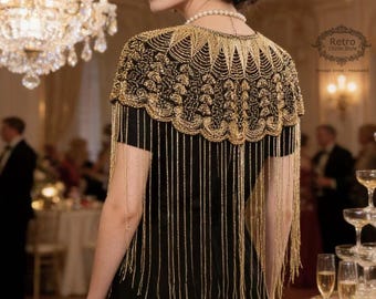 1920s Art Deco Sequin Beaded Capelet: Flapper Bridal Cover-Up
