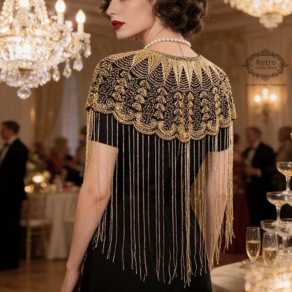 Capa Art Déco con lentejuelas y cuentas de los años 20: un vestido de novia estilo flapper