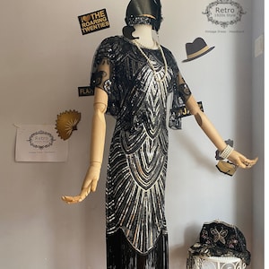 1920er Vintage inspirierte Great Gatsby Art Deco Flapper Gatsby Set Kleid, Abschlussball Fransen Kleid Charleston Downton Abtei Hochzeit Brautjungfer