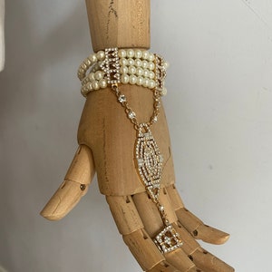 VINTAGE Roaring 1920s Wedding Jewelry stunning multi-strand bracelet / Great Gatsby Glass PEARL Bracelet Ring Set Gift
