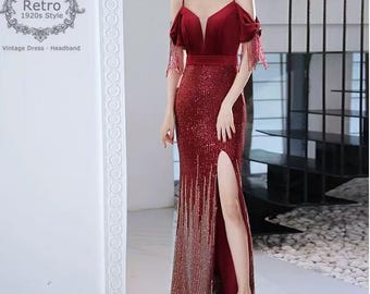1920s Vintage inspired Great Gatsby Art Deco Charleston Downton Abbey Bridesmaid Wedding,Roaring Flapper Costume Gatsby Beaded Fringed Dress