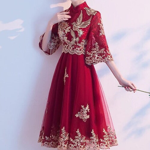 Red Chinese Wedding Bridal Dress Chinese Wedding Qipao - Etsy