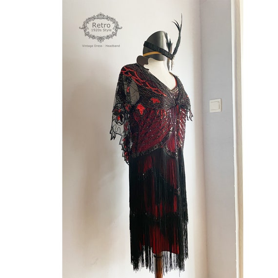 red and black sequin 1920s dress 1920s Sequin Flapper Dresses