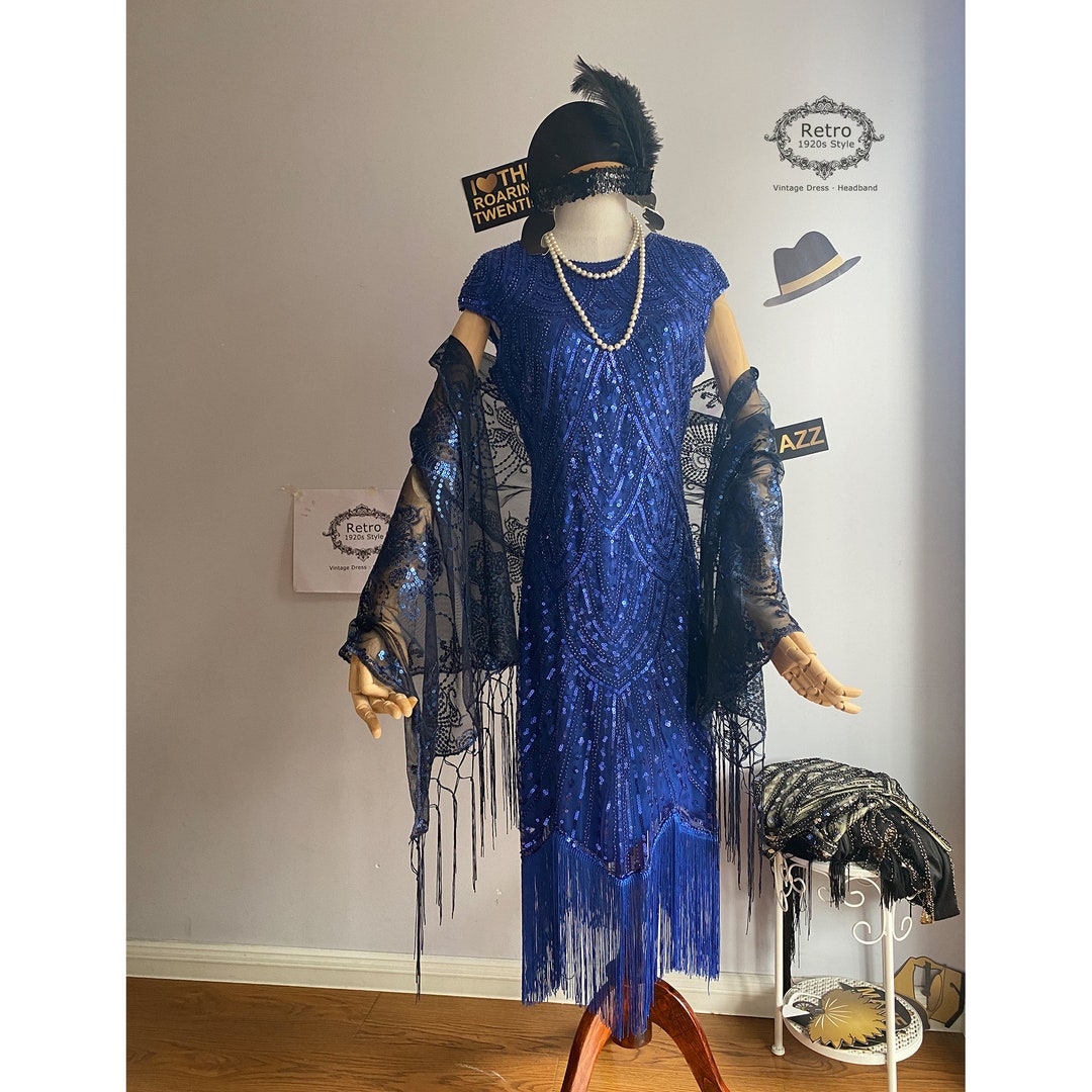 Disfraz de Gatsby azul de los años 20 para mujer, vestidos estilo