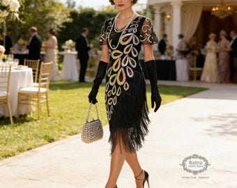 Vestido estilo flapper de Gatsby de los años 20: vestido de noche bordado con lentejuelas y cuentas.