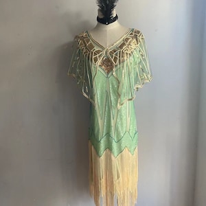 3PC S-3XL Roaring 1920er Jahre Frauen Gatsby Kostüm Flapper Kleid Fransen Kleid Pailletten Perlen besticktes Kleid & Schal (1 Kleid, 1 Schal, 1 Stirnband)