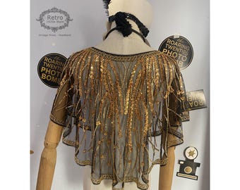 Sequin Beaded Capelet: 1920s Art Deco Flapper Cover-Up