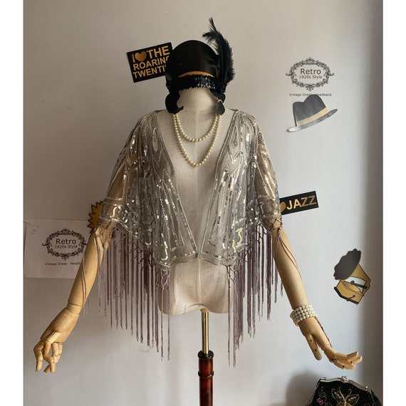 1920s Shawl Wraps Gatsby Beaded Evening Cape Bridal Shawl 1920s Shawl Wraps Gatsby Beaded Evening Cape Bridal Shawl