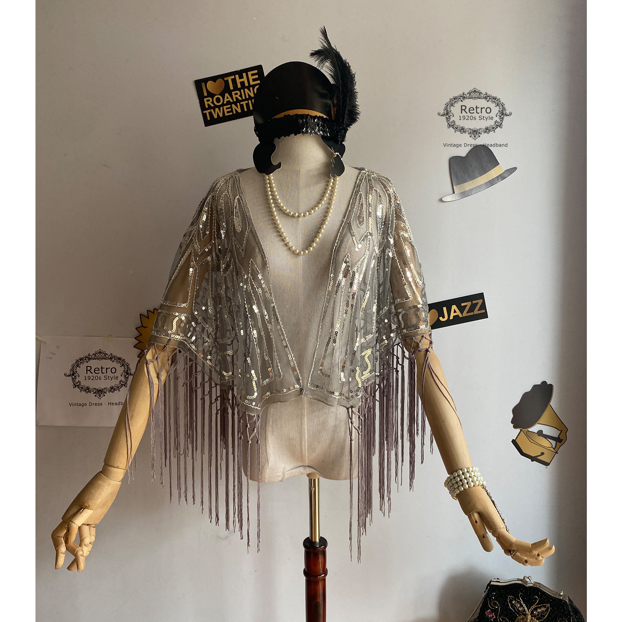 1920s Shawl Wraps Gatsby Beaded Evening Cape Bridal Shawl