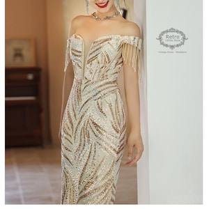 1920s Gatsby Sequin Mermaid Gown: Vintage Evening Prom Dress
