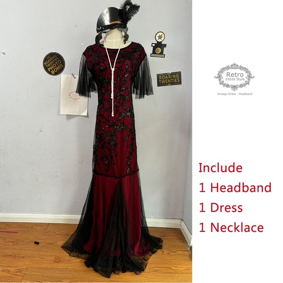 Maxi Formal Evening Flapper Dress 1920s Gatsby Charleston Downton Sequin Beaded Mermaid Long Dress for Party 20s Gatsby Bridal Wedding Dress Etsy