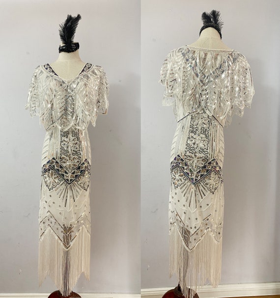 Fepito Flapperjurk, V-hals, jaren 20, pailletten, parels, franjes, met accessoireset, stijl 3, groen, X-Large Fepito Flapperjurk, V-hals, jaren 20, pailletten, parels, franjes, met accessoireset, stijl 3, groen, X-Large
