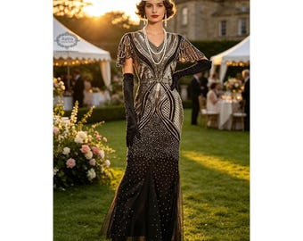 Plus Size 1920s Sequin Flapper Dress, Art Deco Gatsby Costume