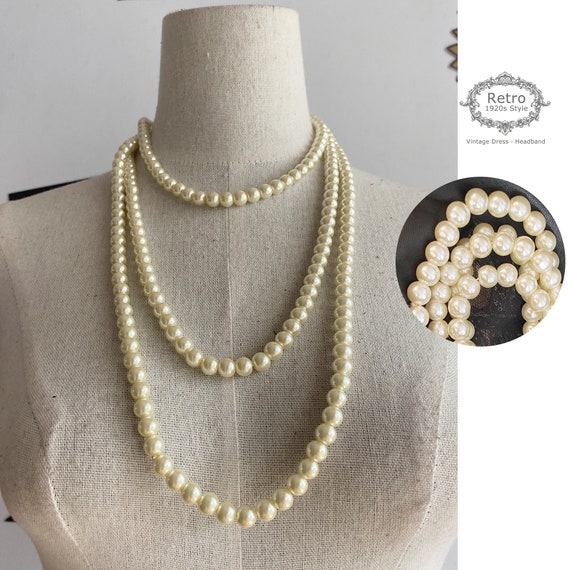  1920s Faux Pearls Necklace Vintage Costume Long Flapper Pearls  Accessories : Clothing, Shoes & Jewelry