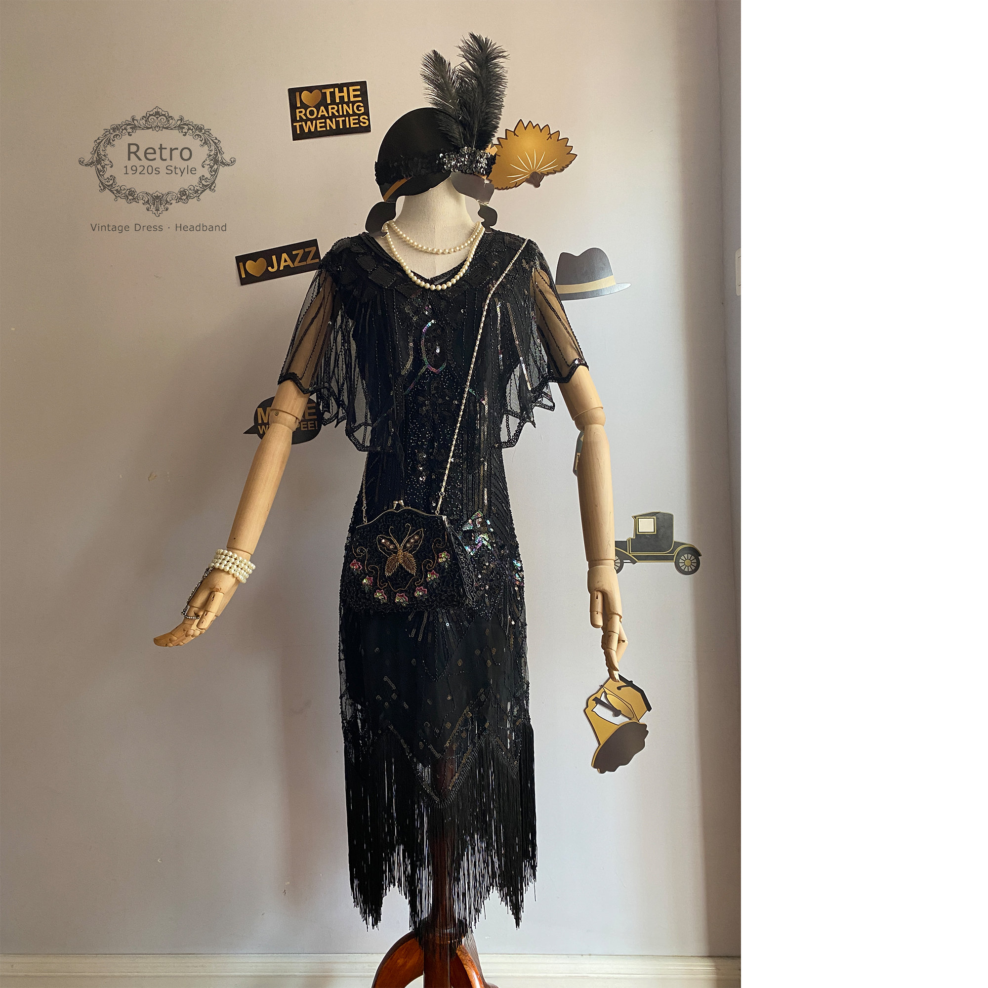 green emerald velvet dress Black and grey Roaring 20s dress with sleeves  LaVieDelight