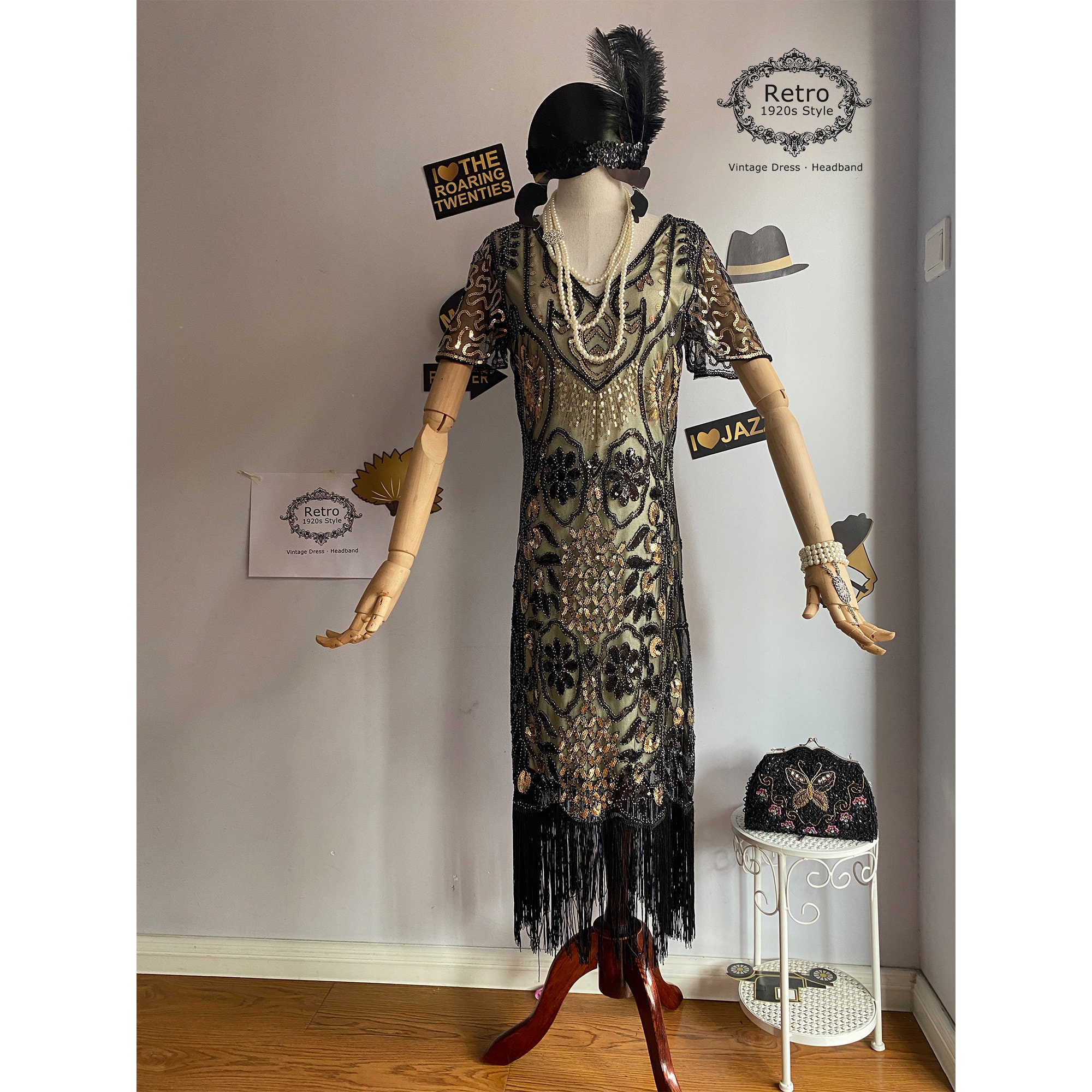 S-3XL Plus Size Women's Vintage 1920s Gatsby Fringed Sequin