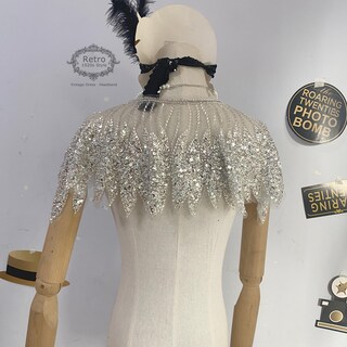 Scialle Lungo Con Paillettes Nere E Oro Stile Anni '20 - Coprispalle Elegante Per Sposa E Feste