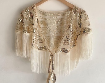Black 1920s Shawl Wraps Gatsby Beaded Evening Cape Bridal Shawl for Evening Dresses Wedding Party