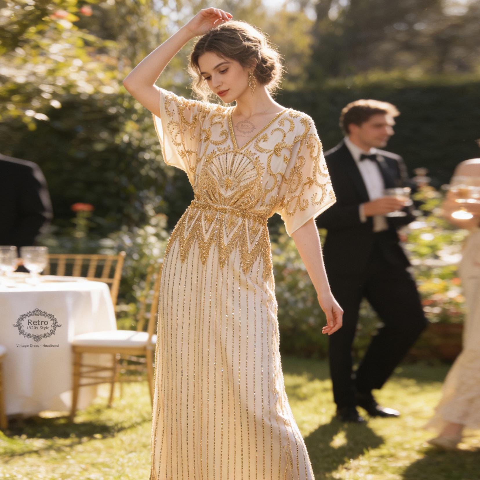 1920s Beaded Maxi Dress | Art Deco Embroidered Evening Gown