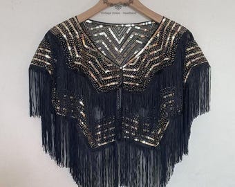 Sequin Beaded Capelet: 1920s Art Deco Flapper Cover Up