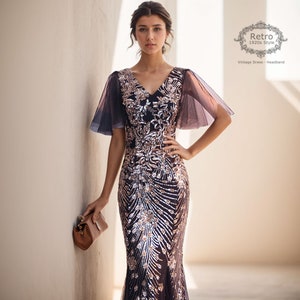 1920S Gatsby Art Deco Charleston Abbey Bridesmaid Cocktail Dress Sequin Homecoming Party Dress，Wedding Formal Party Gowns Evening Prom Dress