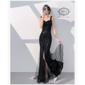 1920s Great Gatsby Sequins Beading Evening Mermaid Formal Sleeveless Round Collar Prom Long Dress