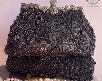 Pochette vintage à sequins et perles, sac de bal de promo style clapet des années 1920