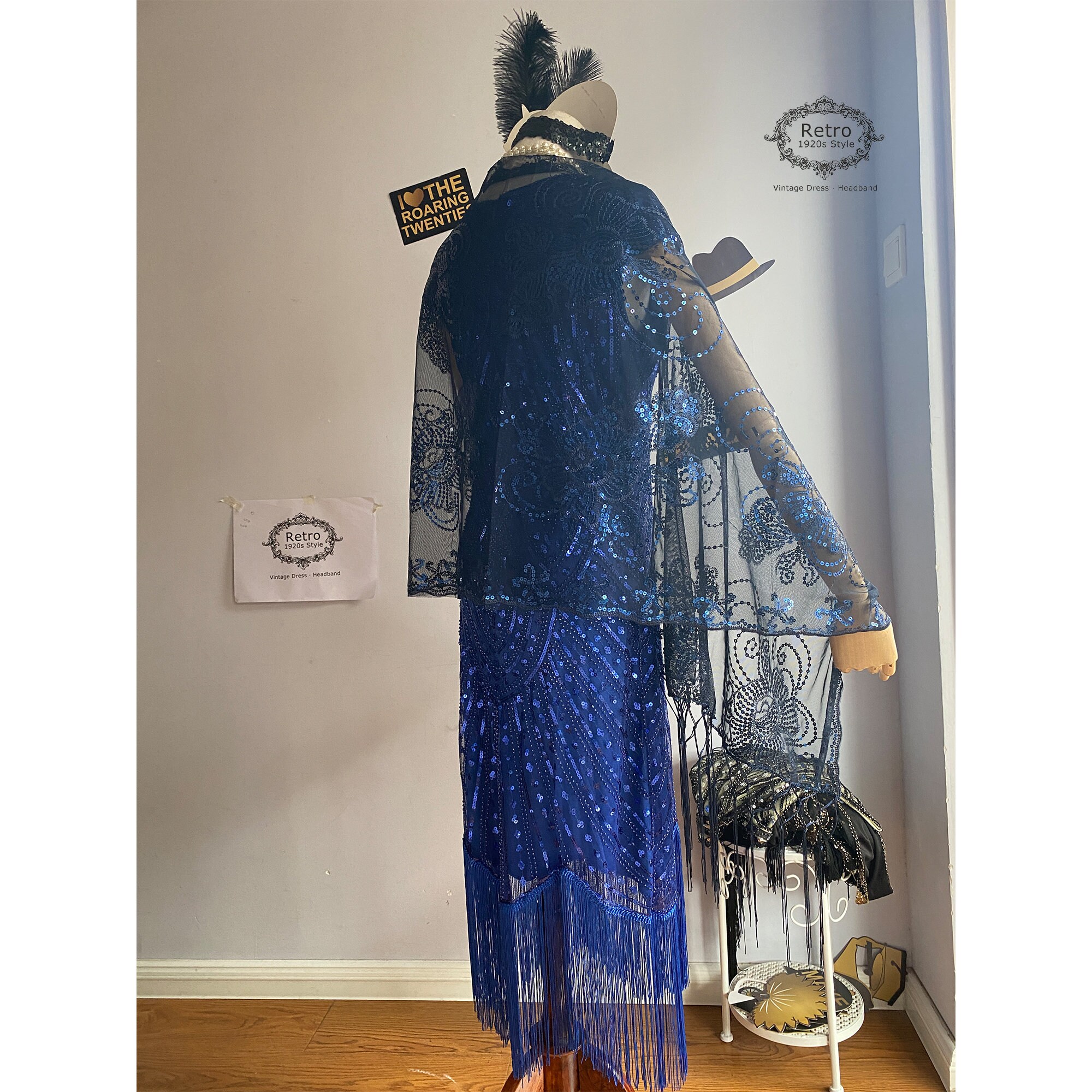 blue sequin flapper dress Zapaka Women's Vintage Blue 1920s Fringed Gatsby Sequin Tassels Hem Flapper Party Dress, L