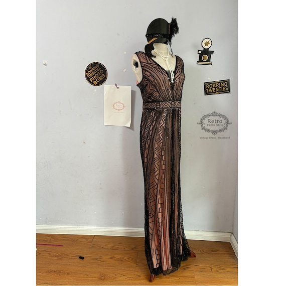 Vestido estilo Gatsby vintage de los anos 20 estilo art deco Charleston Downton Abbey para dama de honor boda fiesta vestido estilo flapper largo formal con lentejuelas y cuentas Etsy Espana