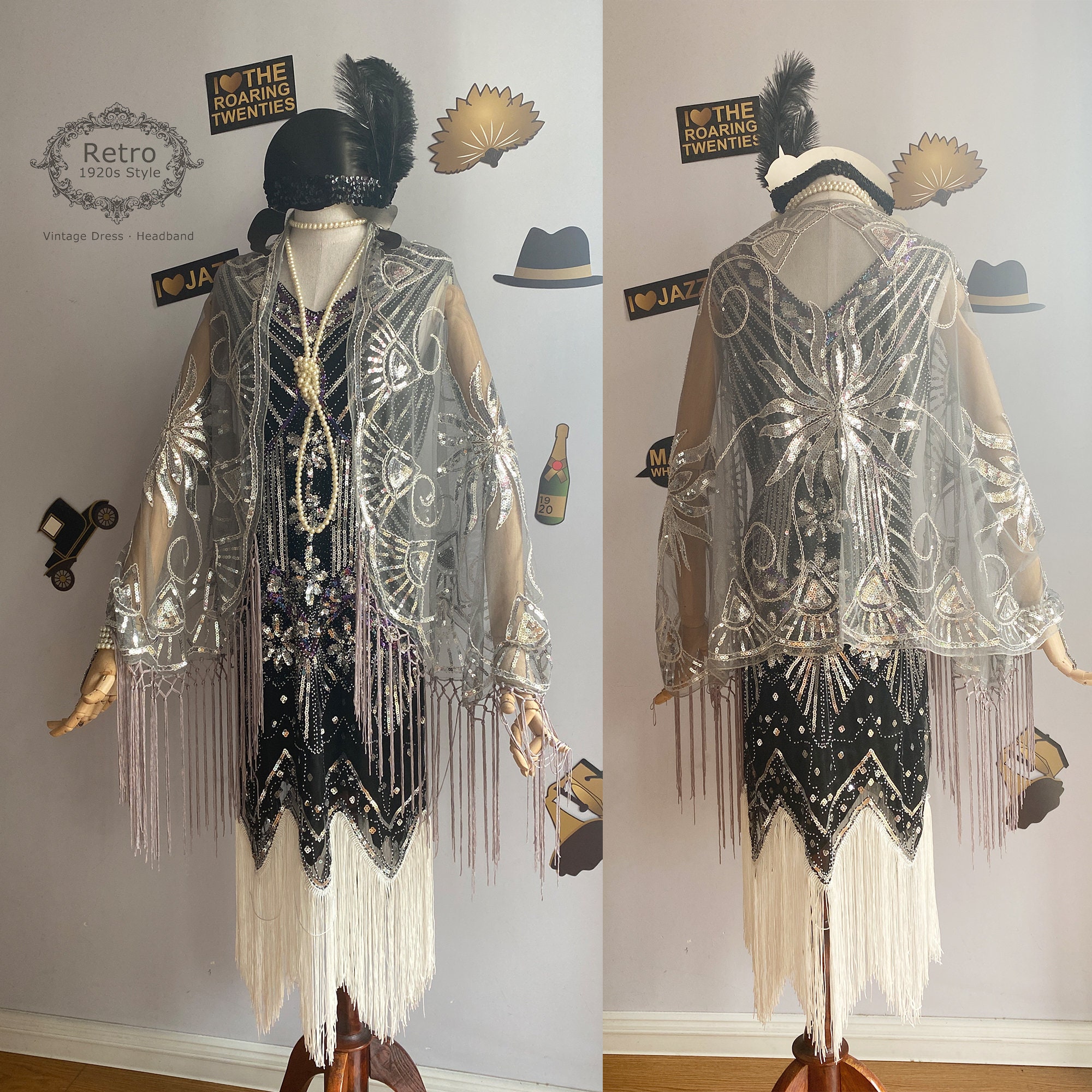 Robe Charleston Années 1920 Pour Femme - Style Gatsby, Paillettes, Perles, Franges, Pour Soirée, Carnaval, Costume Vintage - 11