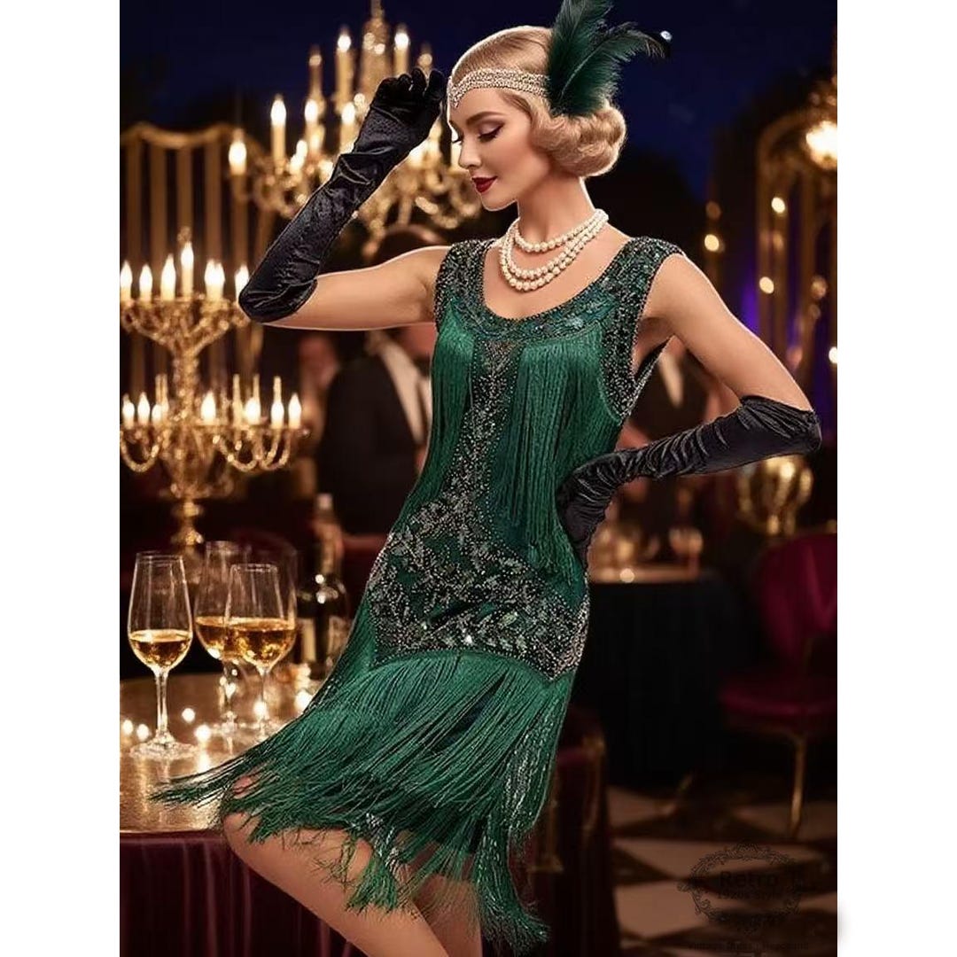 emerald green flapper dress 1920s Gatsby Dress: Beaded Sequin Embroidered Evening Gown Ball Party