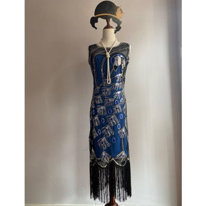 Vestido estilo Gatsby vintage de los años 20 con lentejuelas, borlas largas y cuentas, estilo años 20, con flecos y pavo real (1 vestido)
