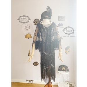Plus Size 1920s Women's Gatsby Costume Flapper Dresses V Neck Fringed Dress Sequins beaded Embroidered Gown &  Fringed  Shawl