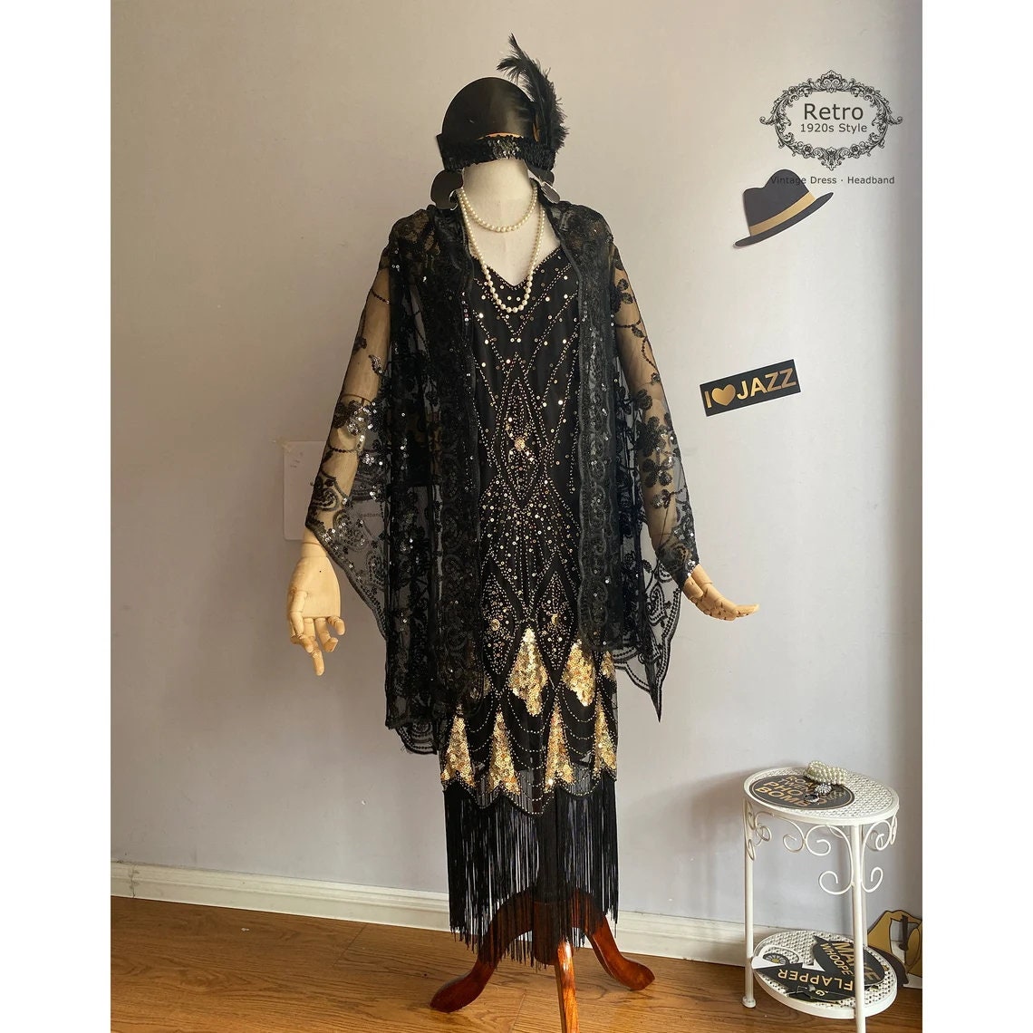 slim fit dress slacks COSTUME RENTAL - J15B 1920's Flapper Gold Fringed Large 5 PC main image 1